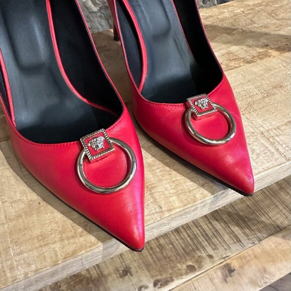 Versace Red Leather Medusa Door Knocker Pumps - Picture 4 of 13